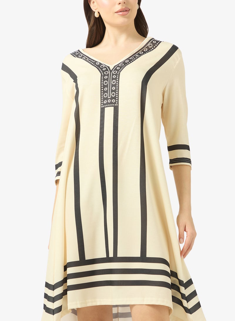 Ginger V Neck Monochrome Kaftan Beach Dress - Image 3
